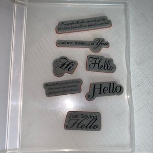 Greeting Stamp Hello Hi Thinking of You Rubber Cling Stamp Set 7 Saying Greeting